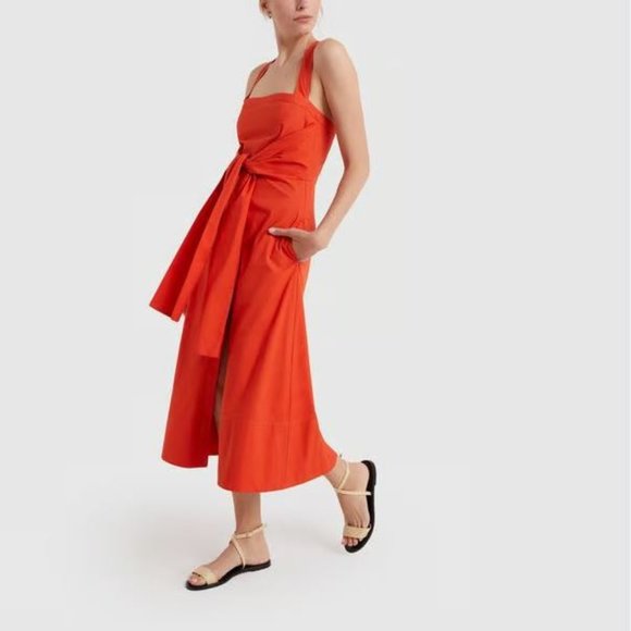 NWT Proenza Schouler Orange Cotton Poplin Apron Midi Dress 0 - Picture 3 of 11
